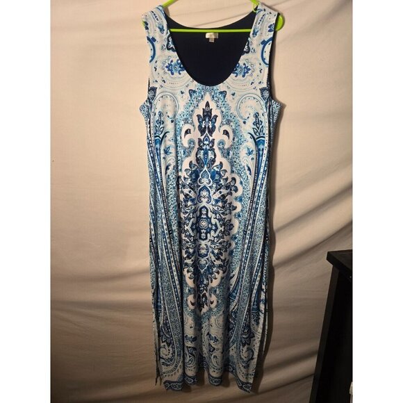 Avenue Long Blue Maxi Dress Sundress Womens Plus 18/20 1X Beach Vibes - Picture 2 of 4